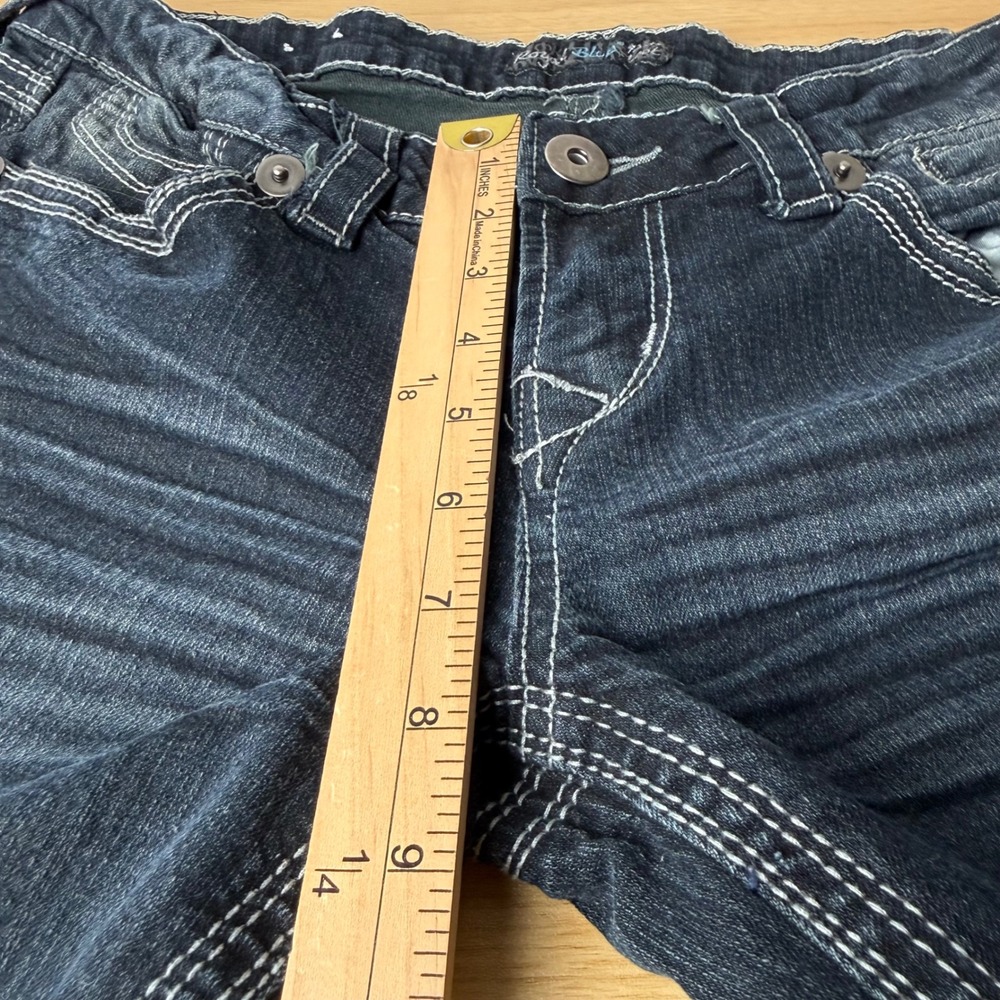 Y2K Western Low Rise Dark Wash Bootcut Jeans Women 7x33 Thick Stitch Embroidered - Picture 8 of 12